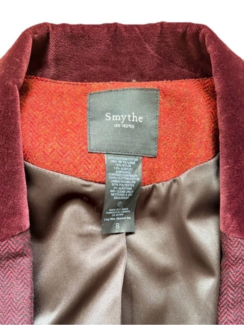 Smythe Red Blazer with Deep Purple Velvet Shawl Collar - Picture 3 of 4